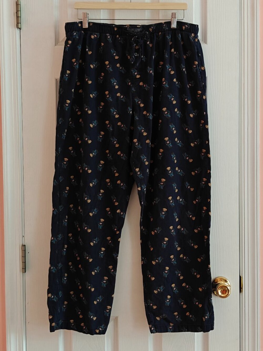 POLO RALPH LAUREN Polo Bear Pajama Pants L/G Navy Blue Teddy Bear Print Cotton